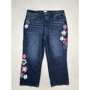 Driftwood Royce Straight Ankle Jeans Womens Plus Size 22 W Embroidered Floral
